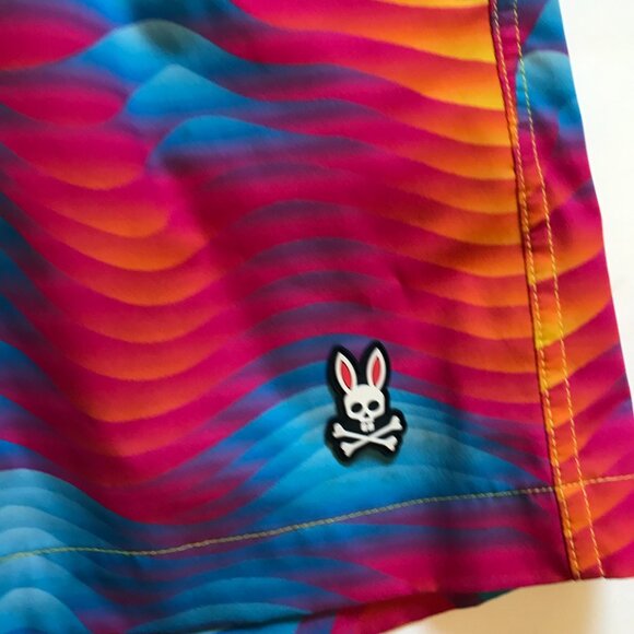 Psycho Bunny Print Shorts Swim Trunks Boys 10 12 Medium Blue Pink Tie Dye 4.5" - Picture 3 of 11